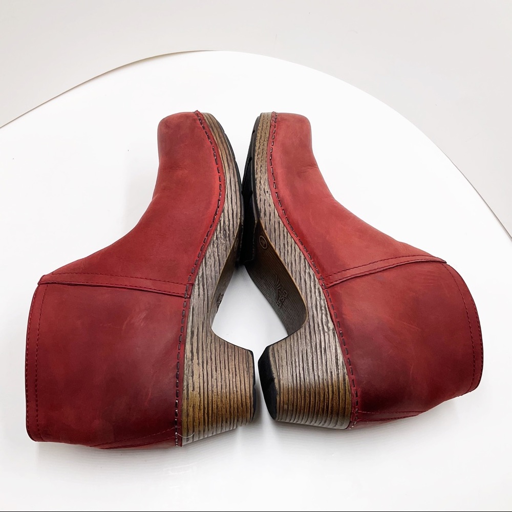 {Dansko} Max Red Leather Ankle Clog Booties - Picture 12 of 16
